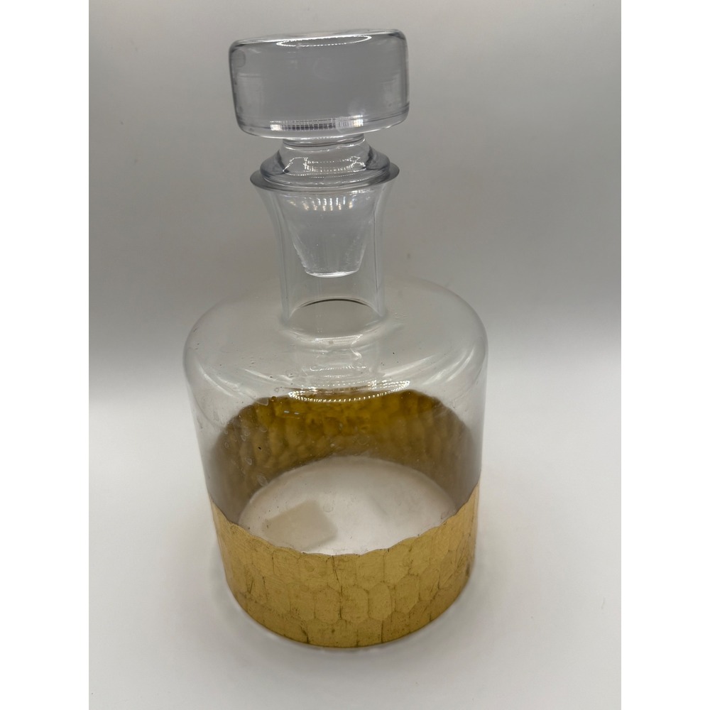 Gold Honeycomb Glass Decanter with Stopper Mid-Century Modern Barware Clear 9"
